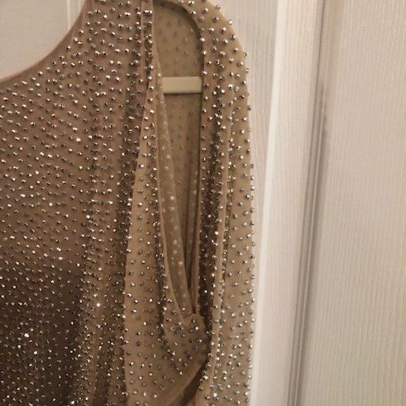 EUC Xscape Evenings Nude and Silver Beaded Dress - Picture 4 of 6